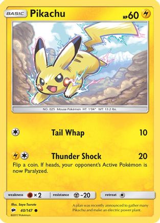 Pikachu 040/147  - Reverse Holofoil SM  Burning Shadows - Common