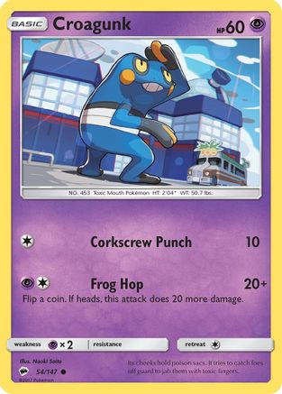 Croagunk 054/147  - Reverse Holofoil SM  Burning Shadows - Common