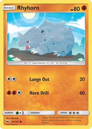 Rhyhorn 065/147  - Reverse Holofoil SM  Burning Shadows - Common