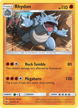 Rhydon 066/147  - Reverse Holofoil SM  Burning Shadows - Uncommon