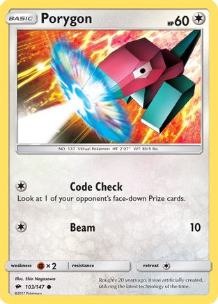 Porygon 103/147  - Reverse Holofoil SM  Burning Shadows - Common