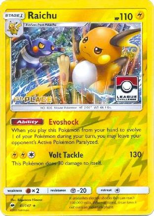 Raichu 041/147  - Reverse Holofoil League & Championship Cards - Promo