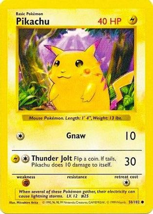 Pikachu (Red Cheeks) 058/102  - 1st Edition Base Set Shadowless - Common