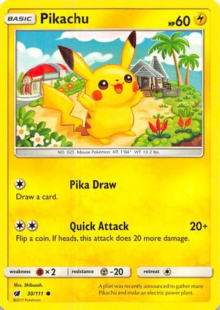 Pikachu 030/111  - Reverse Holofoil SM  Crimson Invasion - Common