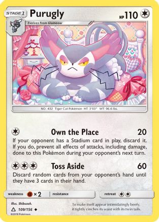 Purugly 109/156  - Reverse Holofoil SM  Ultra Prism - Uncommon