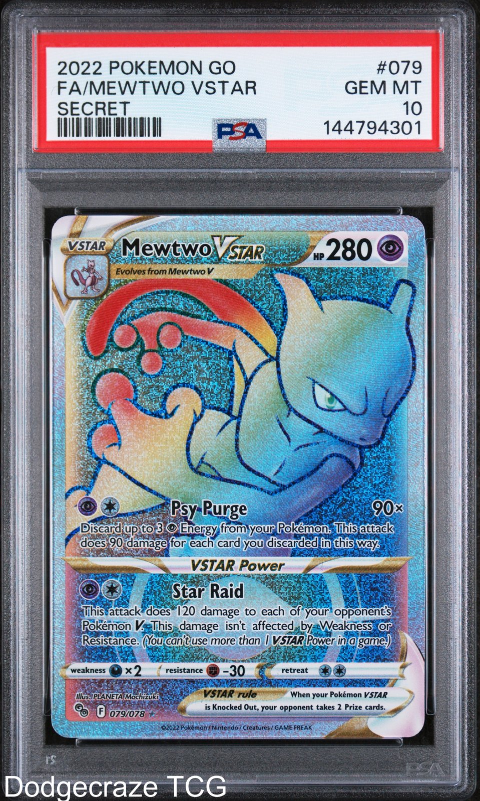 2022 Pokemon Go Mewtwo Vstar Secret 079 PSA 10