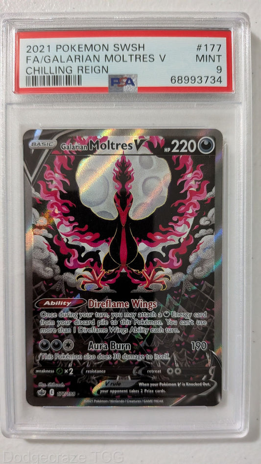 Galarian Moltres V 177/198 Chilling Reign Pokemon PSA 9
