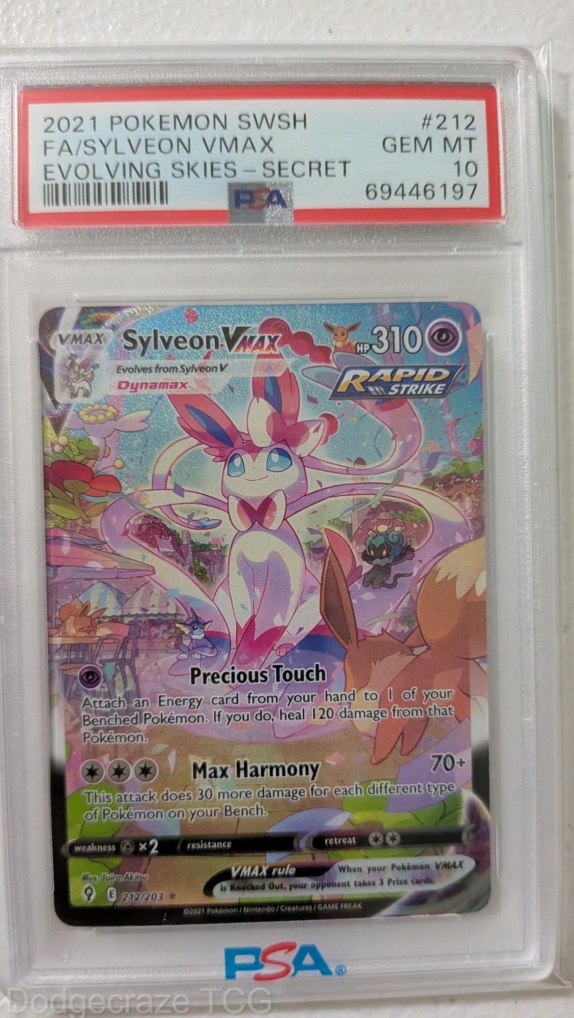 2021 Pokemon Evolving Skies Sylveon Vmax Secret 212/203 PSA 10