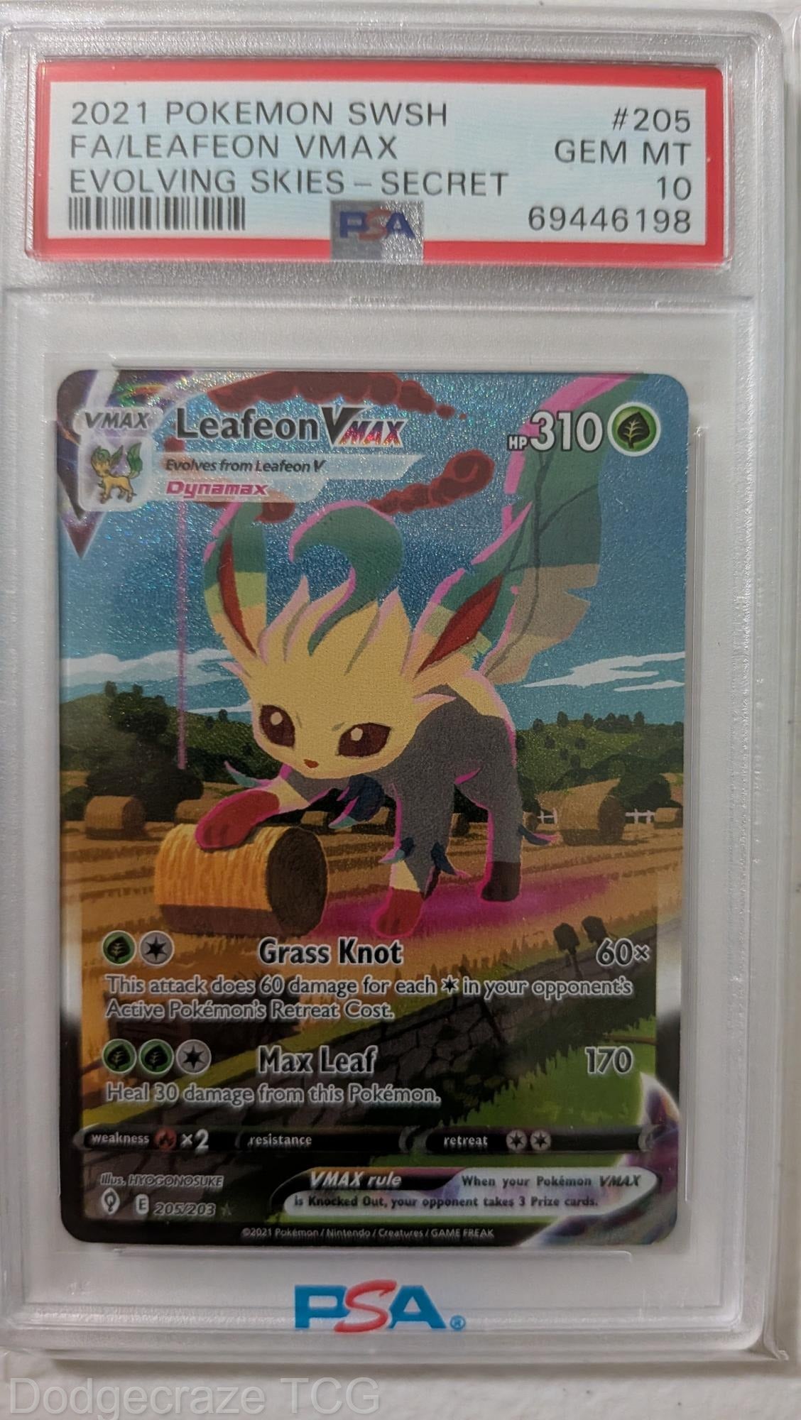 2021 Pokemon Evolving Skies Leafeon Vmax Secret 205/203 PSA 10