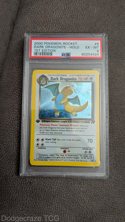 2000 Pokemon Rocket Dark Dragonite Holo 1st Edition 5 PSA 6