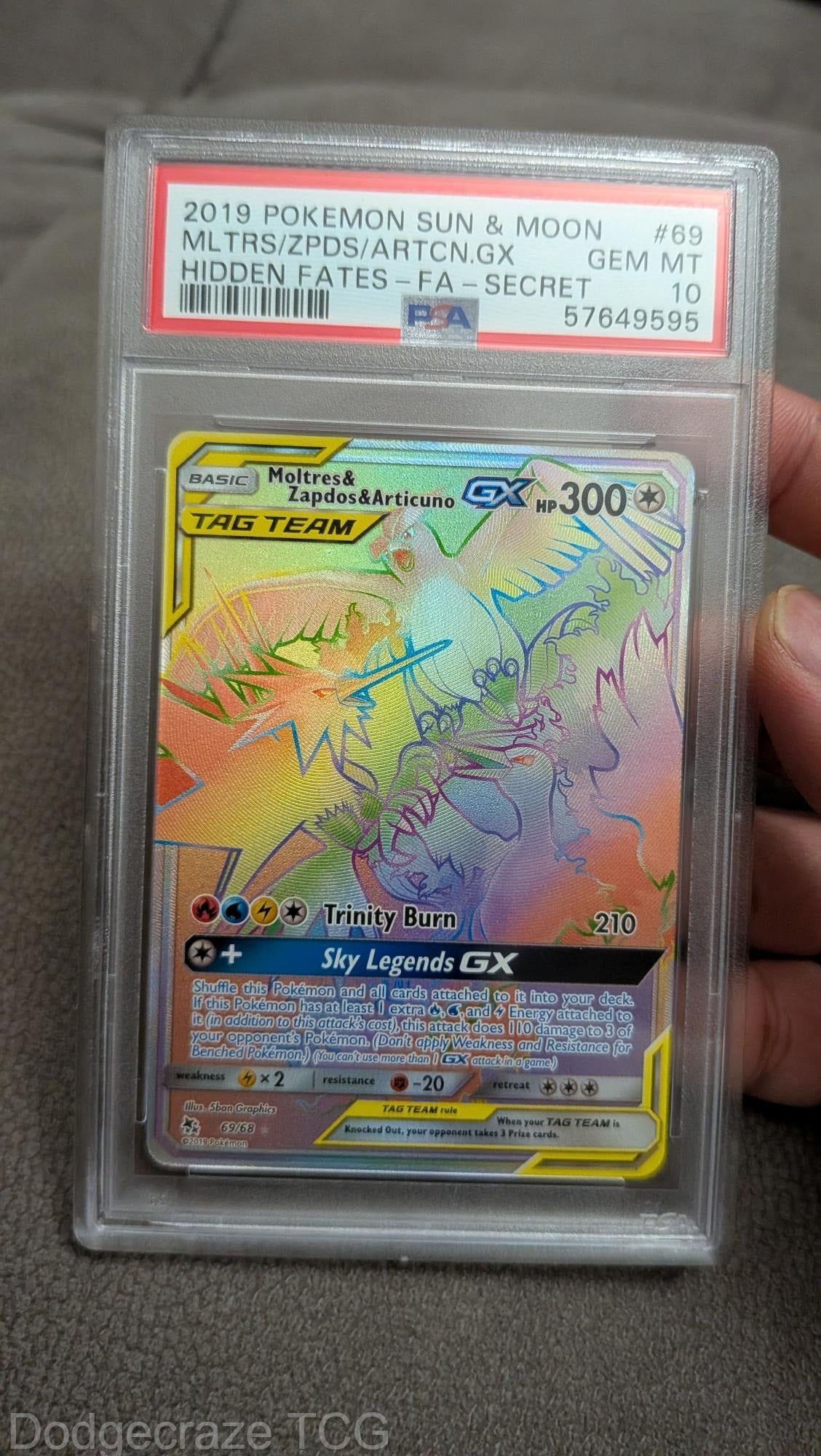 2019 Pokemon Hidden Fates Moltres & Zapdos & Articuno Gx Secret 69/68 PSA 10