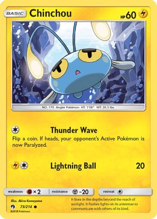 Chinchou 073  - Reverse Holofoil SM  Lost Thunder - Common