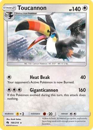 Toucannon 166/214  - Reverse Holofoil SM  Lost Thunder - Rare