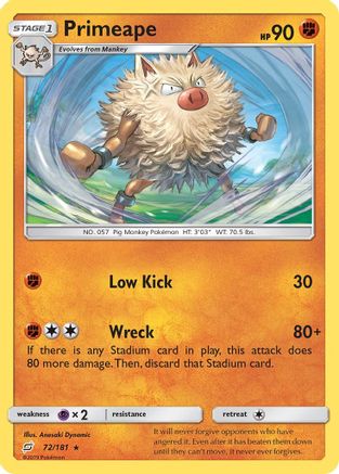 Primeape 072/181  - Reverse Holofoil SM  Team Up - Rare