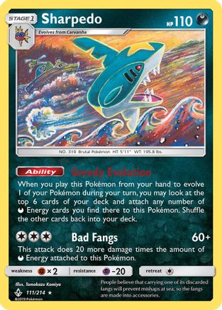 Sharpedo 111/214  SM  Unbroken Bonds - Rare