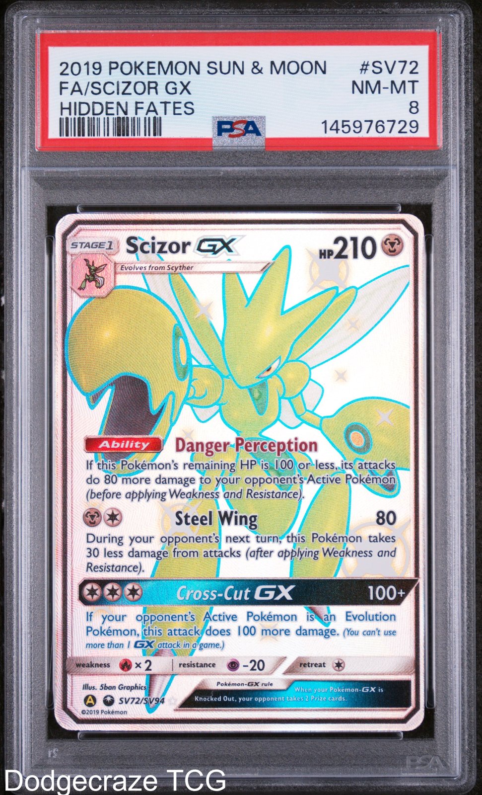 2019 Pokemon Hidden Fates Scizor Gx SV72/SV94 PSA 8