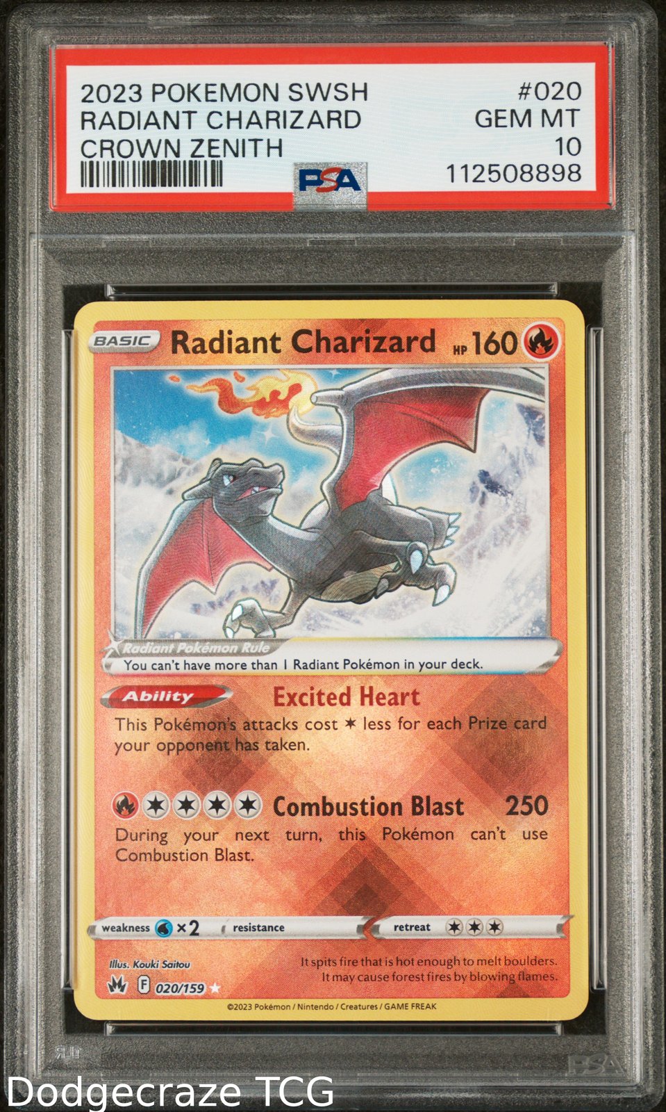 2023 Pokemon Sword Shield Crown Zenith Radiant Charizard 020/159 PSA 10