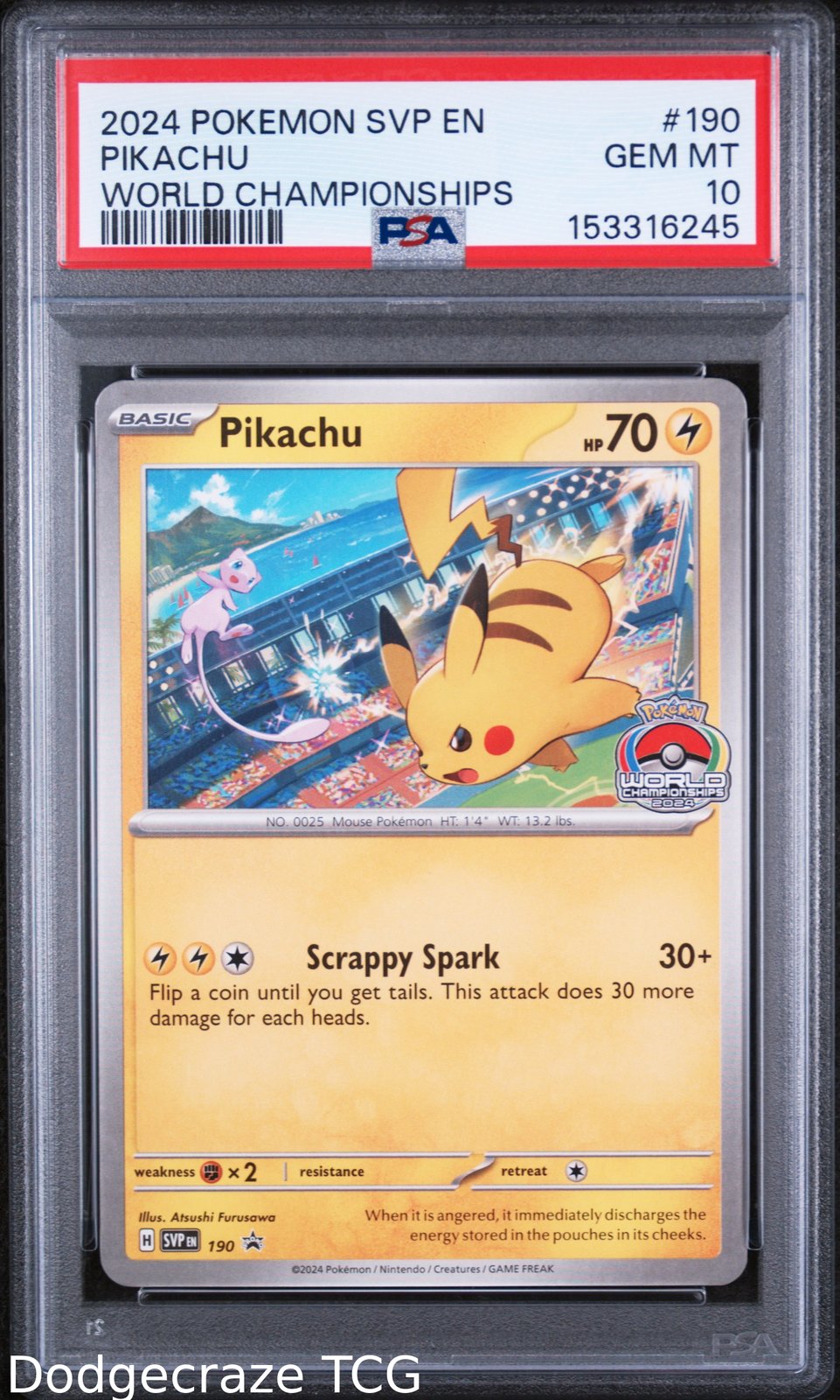 2024 Pokemon Sv Black Star Promo Pikachu World Championships 190 PSA 10