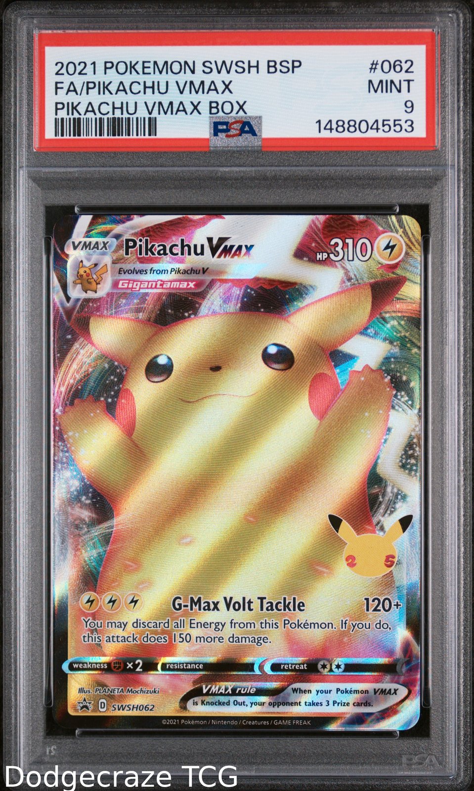2021 Pokemon Swsh Black Star Promo Pikachu Vmax Box 062 PSA 9