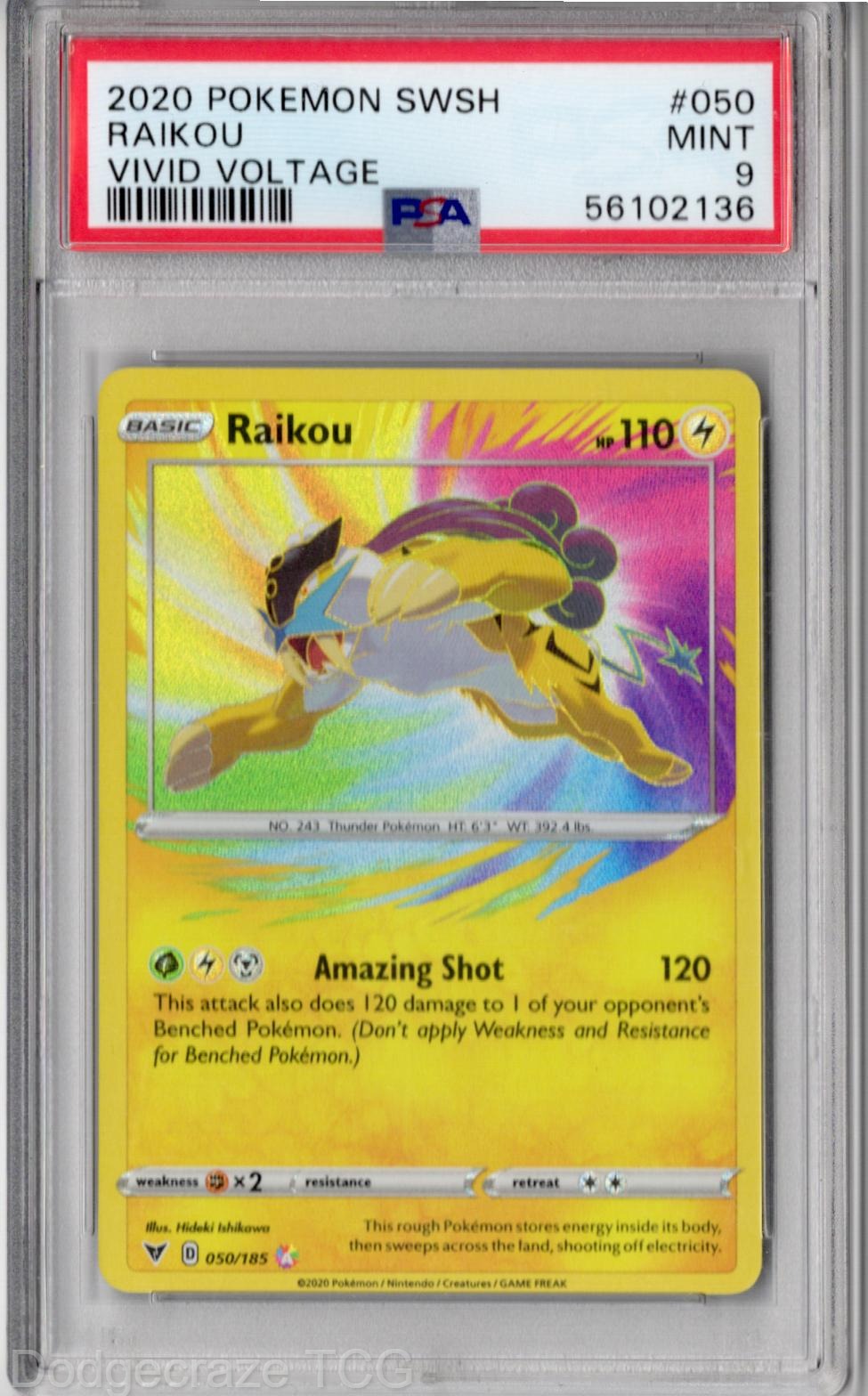 2020 Pokemon Vivid Voltage Raikou 050/185 PSA 9