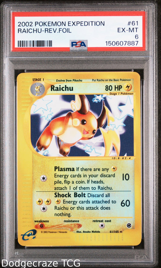 2002 Pokemon Expedition Raichu Reverse Holo 61/165 PSA 6