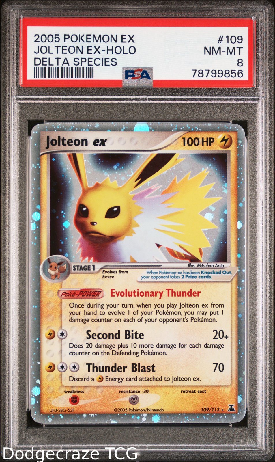2005 Pokemon EX Delta Species Jolteon EX Holo 109/113 PSA 8