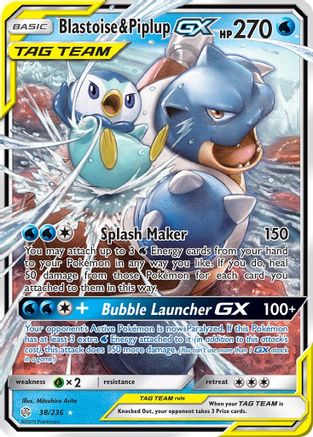 Blastoise & Piplup GX 038/236  - Holofoil SM  Cosmic Eclipse - Ultra Rare