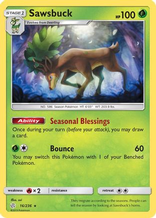 Sawsbuck 016/236  - Reverse Holofoil SM  Cosmic Eclipse - Holo Rare