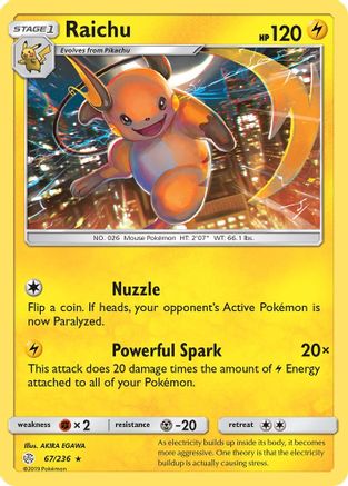 Raichu 067/236  - Reverse Holofoil SM  Cosmic Eclipse - Rare