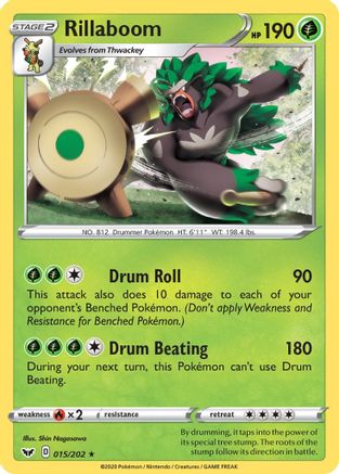 Rillaboom (015) 015/202  - Reverse Holofoil SWSH01 Sword & Shield Base Set - Rare