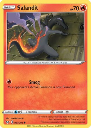 Salandit 027/202  - Reverse Holofoil SWSH01 Sword & Shield Base Set - Common