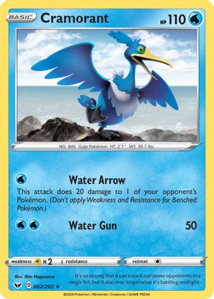 Cramorant 062/202  - Reverse Holofoil SWSH01 Sword & Shield Base Set - Rare