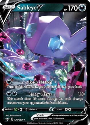 Sableye V 120/202  - Holofoil SWSH01 Sword & Shield Base Set - Ultra Rare