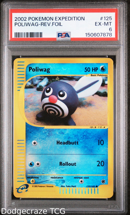 2002 Pokemon Expedition Poliwag Reverse Holo 125/165 PSA 6