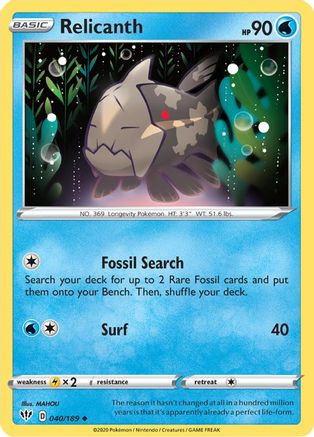 Relicanth 040/189  SWSH03 Darkness Ablaze - Uncommon