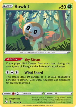 Rowlet 006/072  - Reverse Holofoil Shining Fates - Common