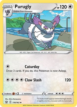 Purugly 116/163  - Reverse Holofoil SWSH05 Battle Styles - Uncommon
