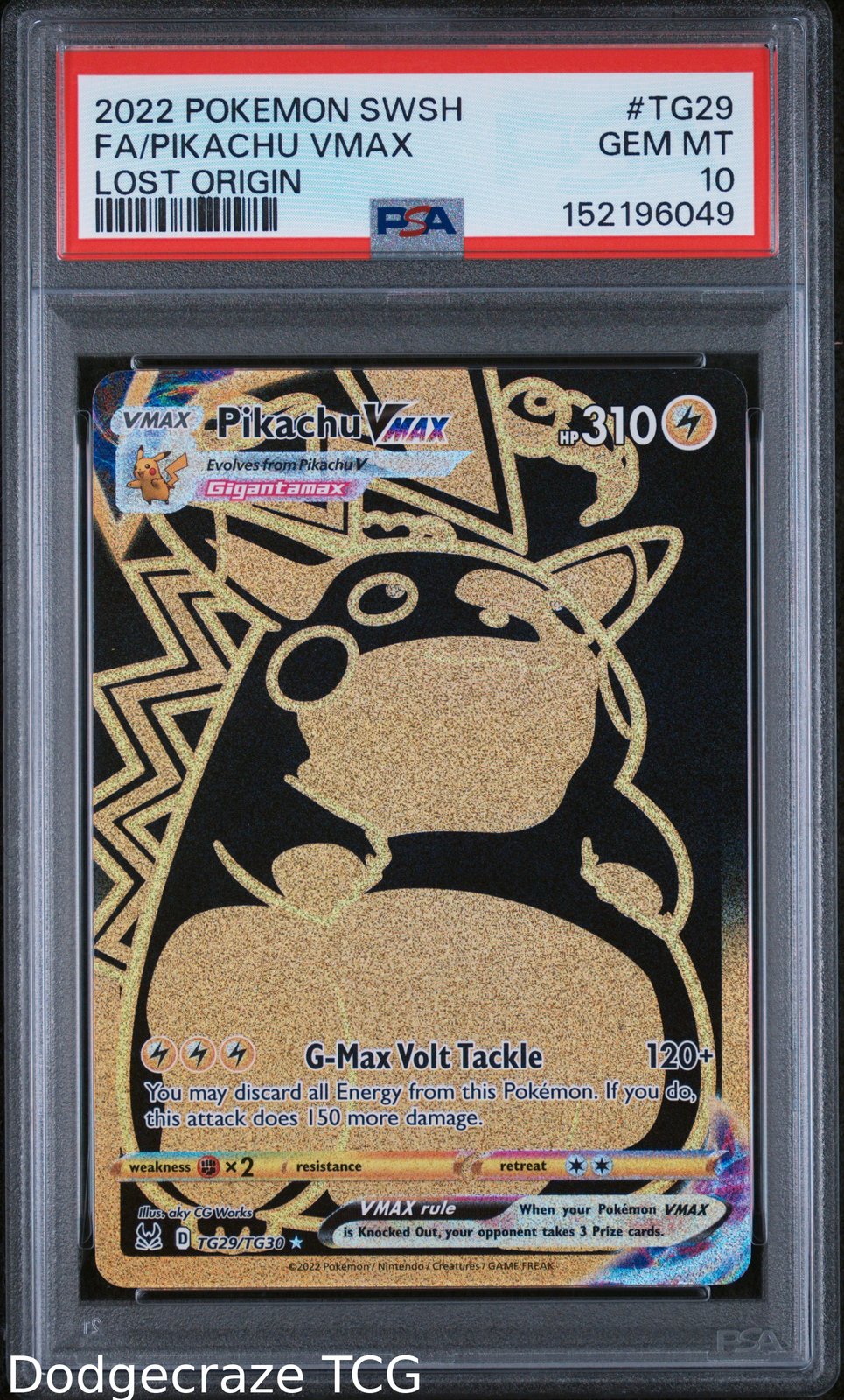 2022 Pokemon Lost Origin Pikachu Vmax TG29/TG30 PSA 10