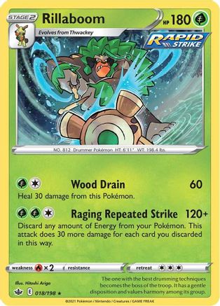 Rillaboom 018/198  - Reverse Holofoil SWSH06 Chilling Reign - Holo Rare
