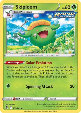 Skiploom 003/203  - Reverse Holofoil SWSH07 Evolving Skies - Uncommon