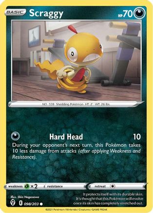 Scraggy 098/203  - Reverse Holofoil SWSH07 Evolving Skies - Common