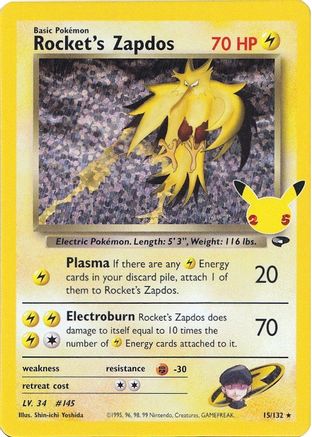 Rocket's Zapdos 015/132  - Holofoil Celebrations Classic Collection - Classic Collection