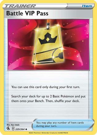 Battle VIP Pass 225/264  - Reverse Holofoil SWSH08 Fusion Strike - Uncommon