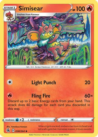 Simisear 038/264  SWSH08 Fusion Strike - Uncommon