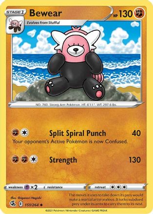 Bewear 151/264  - Reverse Holofoil SWSH08 Fusion Strike - Uncommon