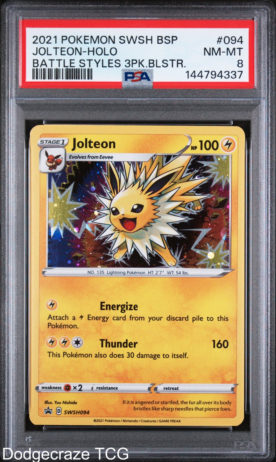 2021 Pokemon Jolteon Holo Battle Styles Three Pack Blisters 094/163 PSA 8