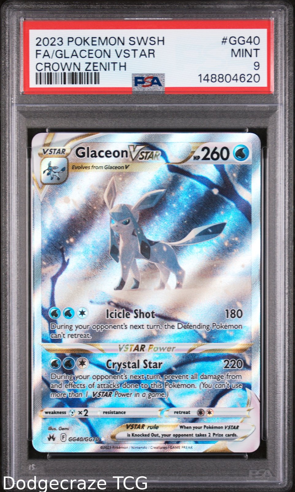 2023 Pokemon Sword Shield Crown Zenith Glaceon Vstar GG40/GG70 PSA 9