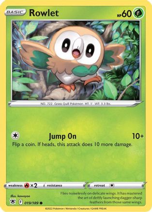 Rowlet 019/189  - Reverse Holofoil SWSH10 Astral Radiance - Common