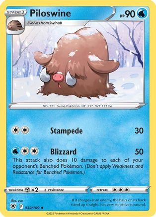 Piloswine 032/189  - Reverse Holofoil SWSH10 Astral Radiance - Uncommon