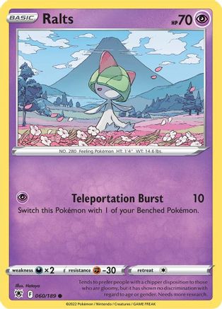 Ralts 060/189  - Reverse Holofoil SWSH10 Astral Radiance - Common
